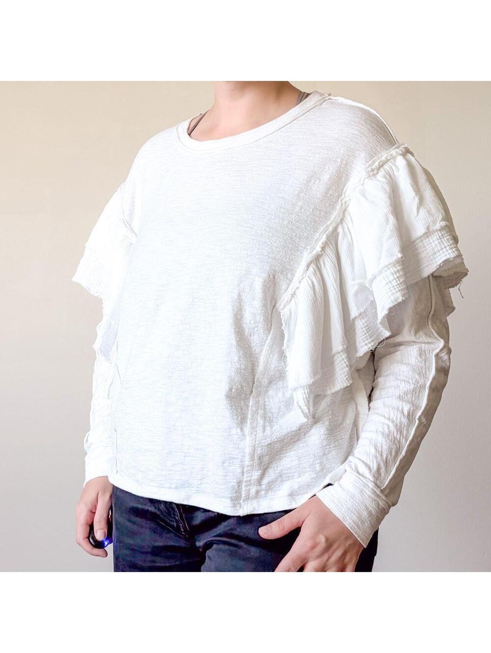 Cottagecore Ruffle Knit Blouse Exposed Stitching